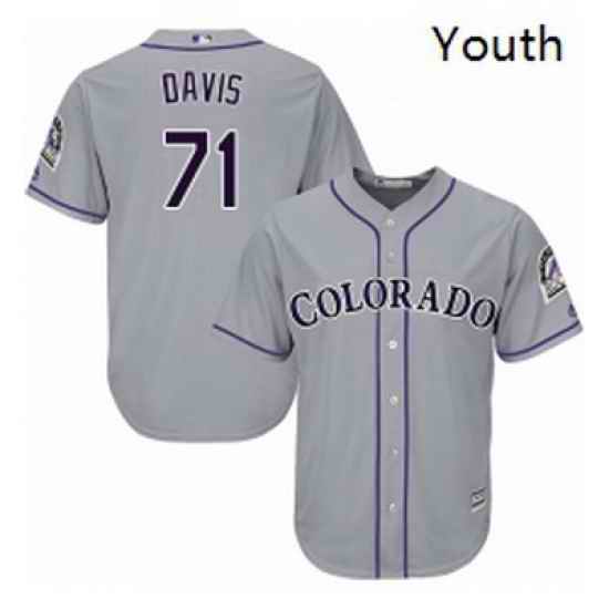 Youth Majestic Colorado Rockies 71 Wade Davis Replica Grey Road Cool Base MLB Jersey